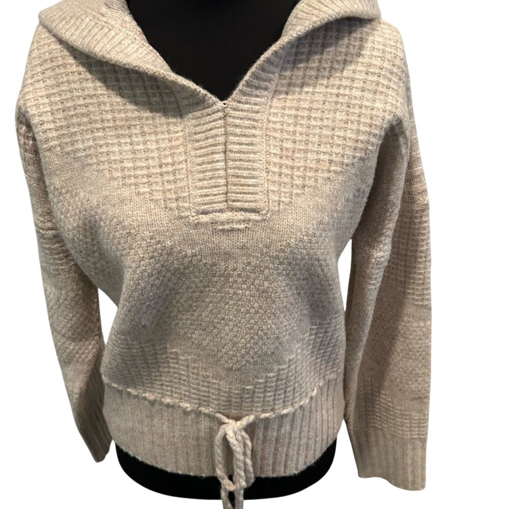 Flag & Anthem Womens S Cream Waffle Knit Sweater Hoodie Pullover Soft Cozy EUC